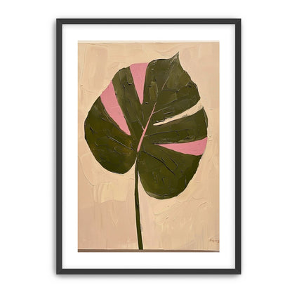 Pink banded leaf on plastered white