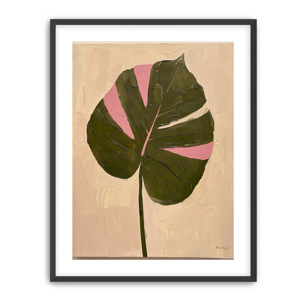 Pink banded leaf on plastered white