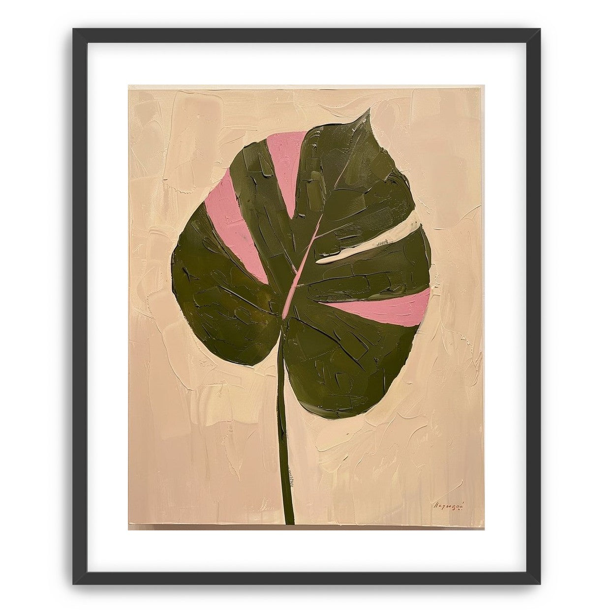 Pink banded leaf on plastered white
