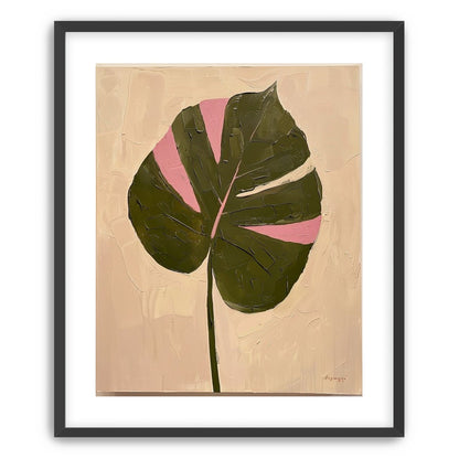 Pink banded leaf on plastered white