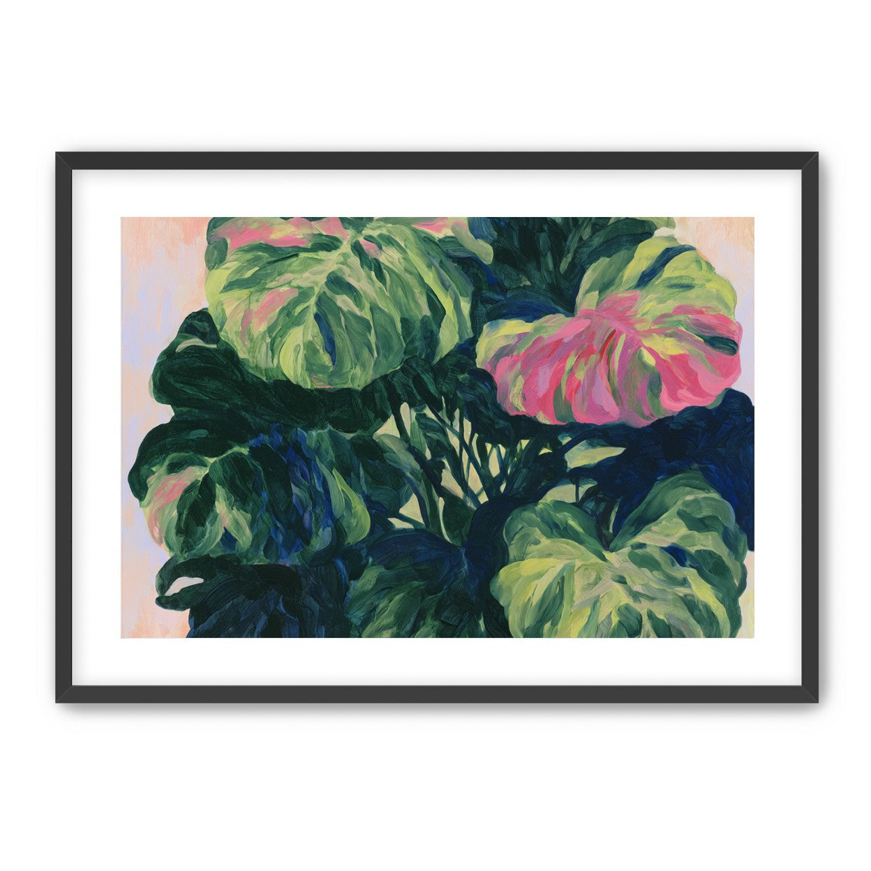 Pink light on green leaves