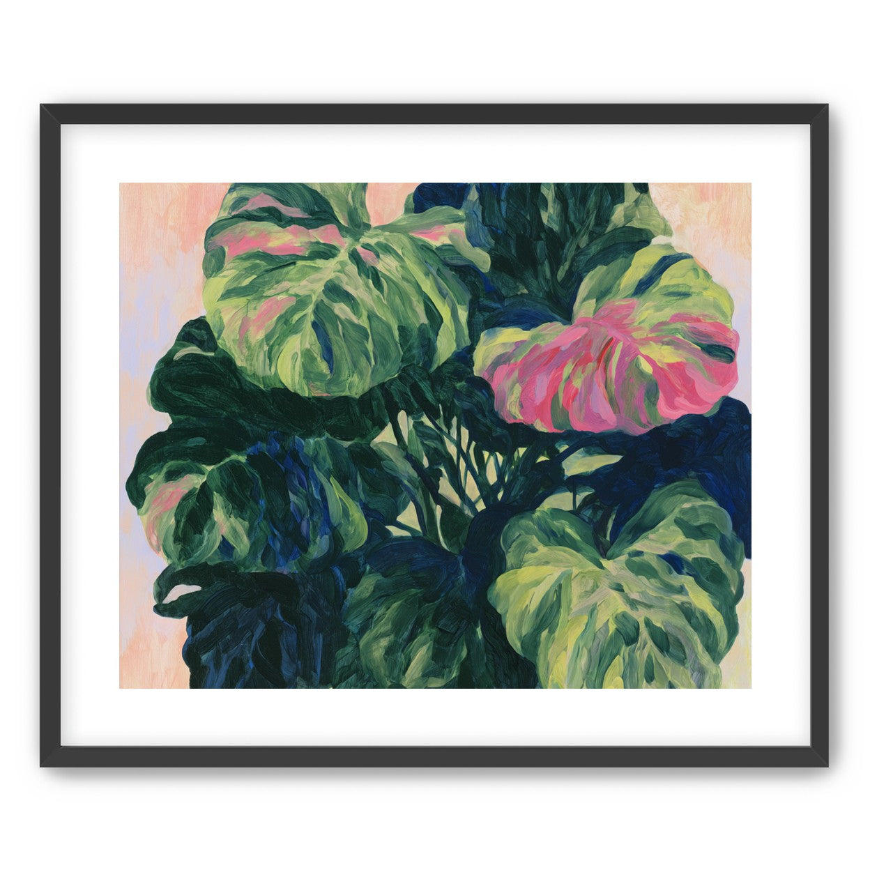 Pink light on green leaves