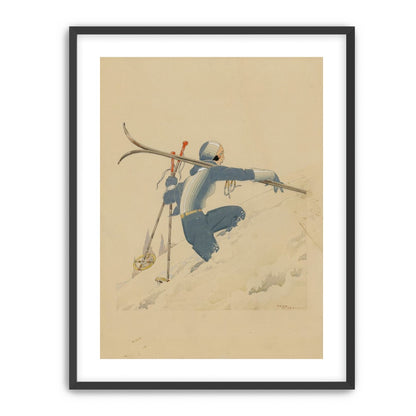 Blue skier in pale snow