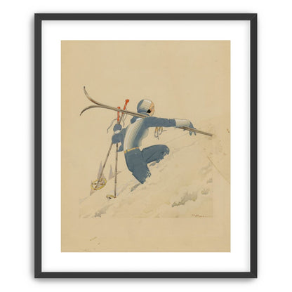 Blue skier in pale snow