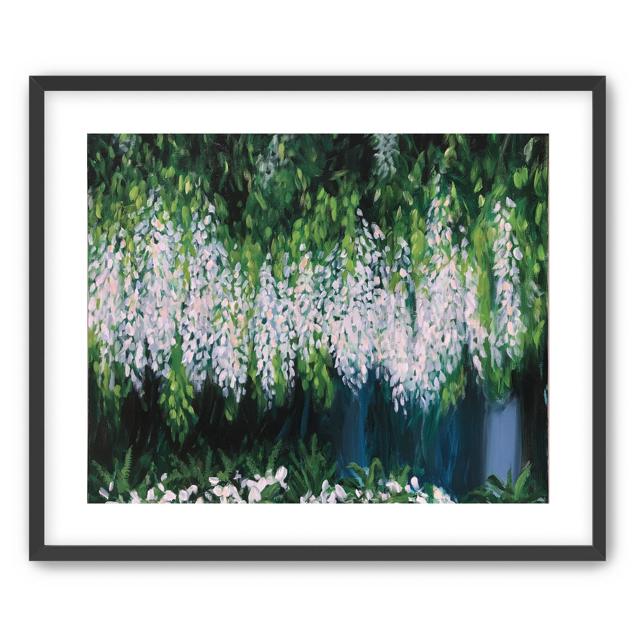 Pale blossoms in green shade