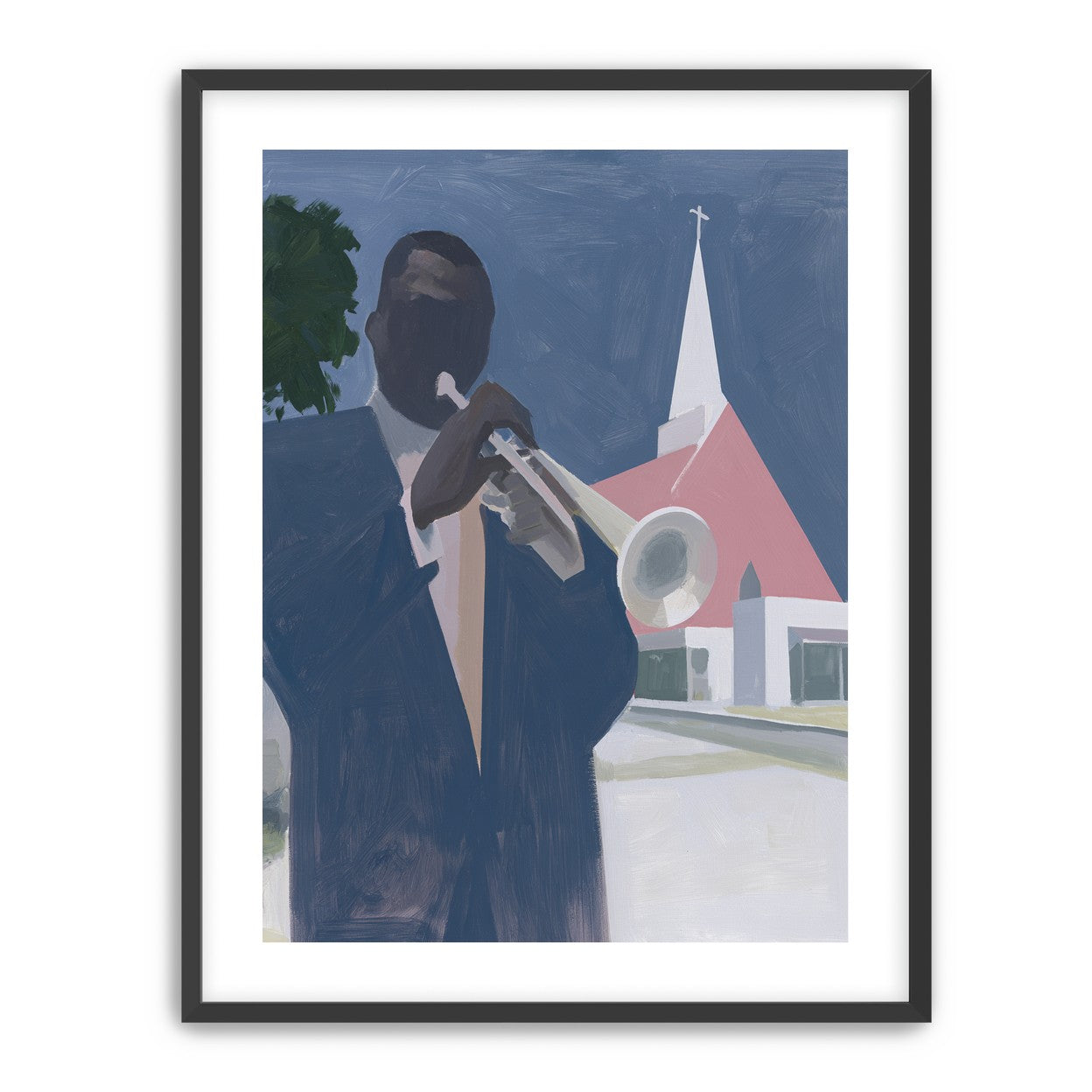 Blue sky over pink church