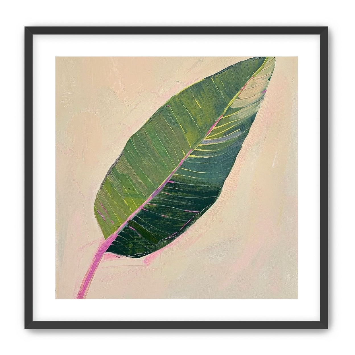 Green leaf with pink spine