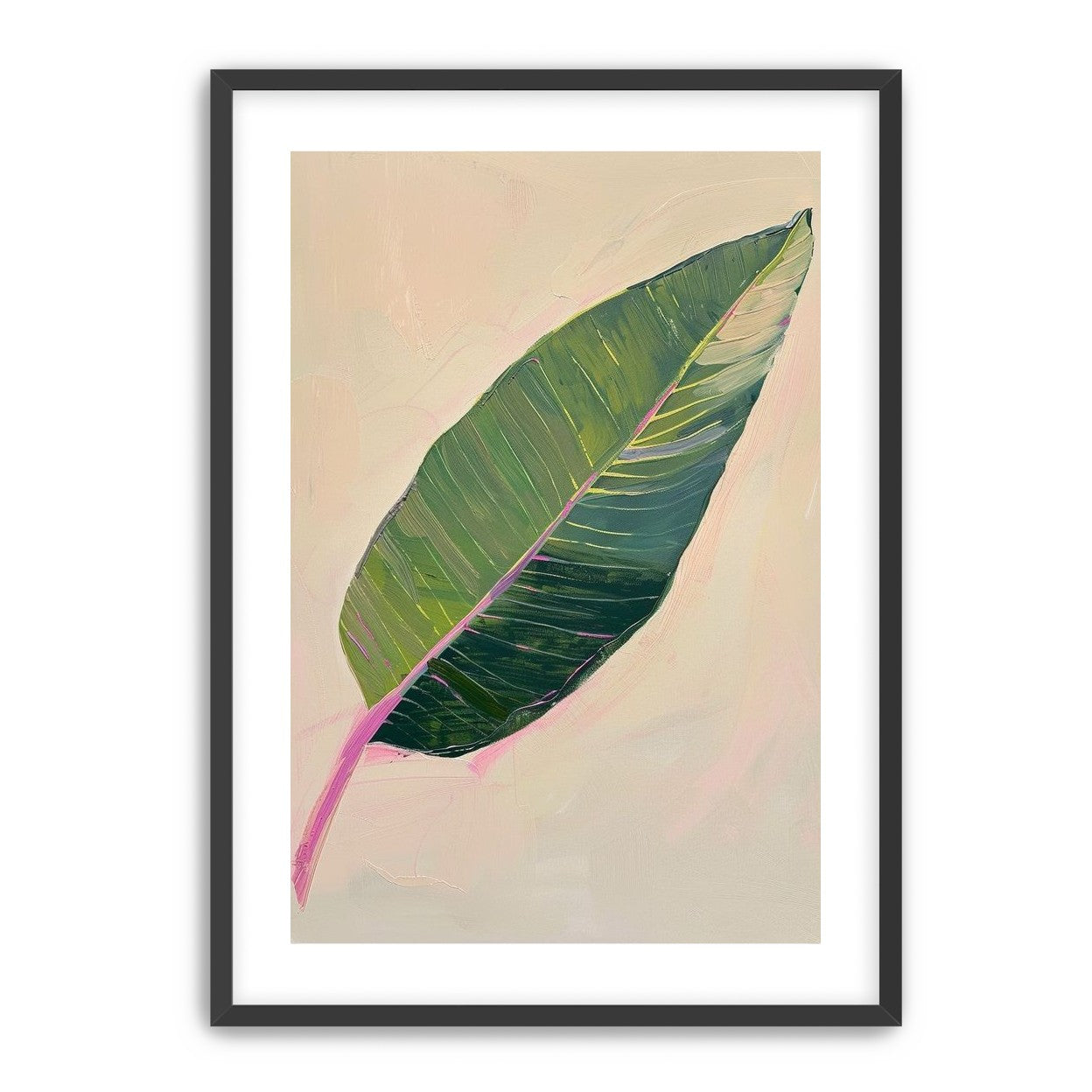 Green leaf with pink spine