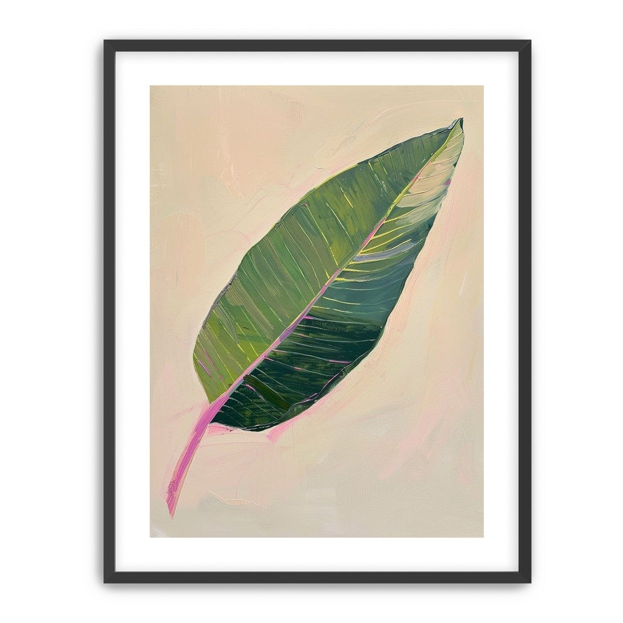 Green leaf with pink spine