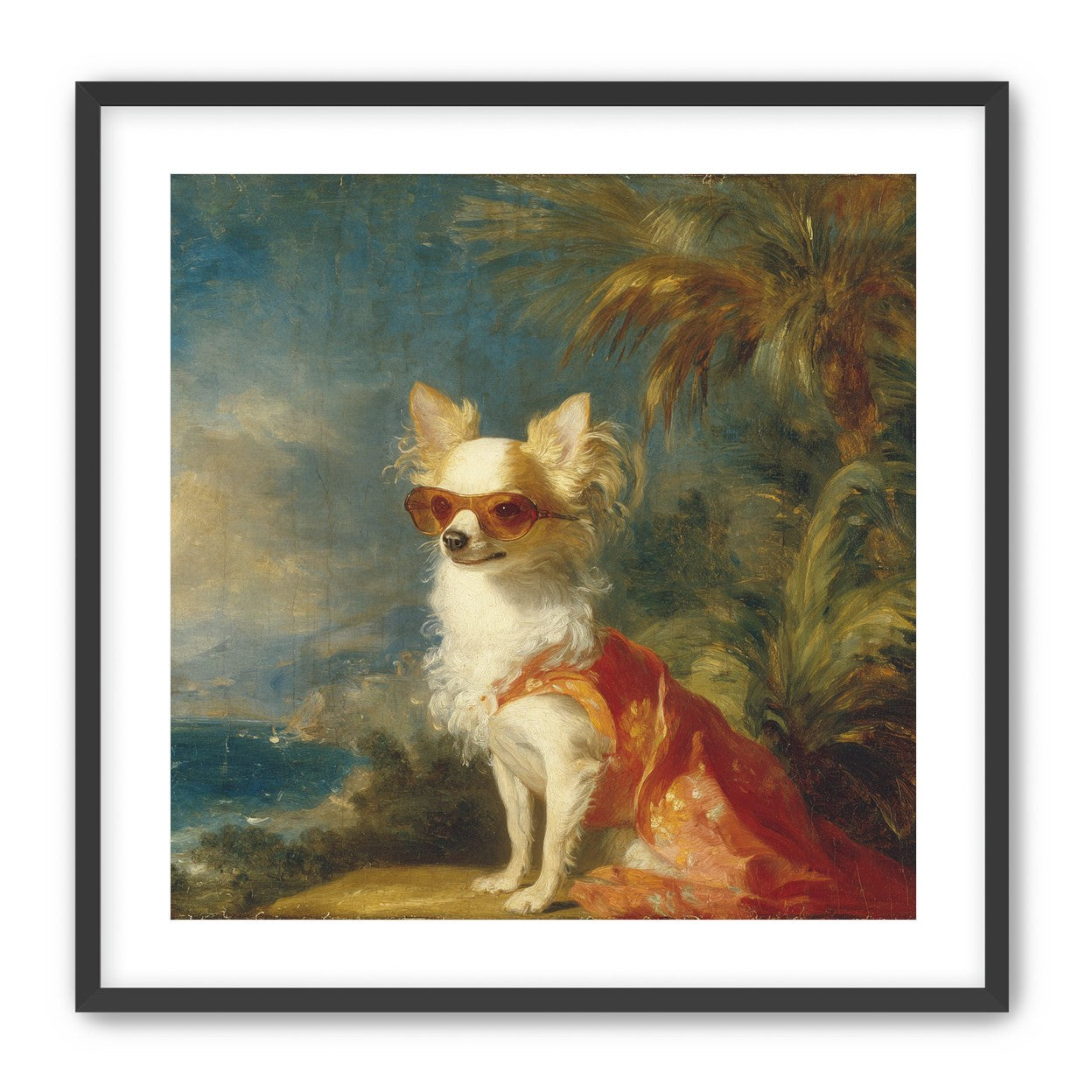 Sunglasses on the seaside dog