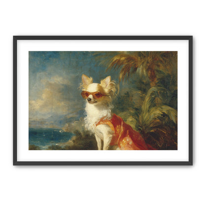 Sunglasses on the seaside dog