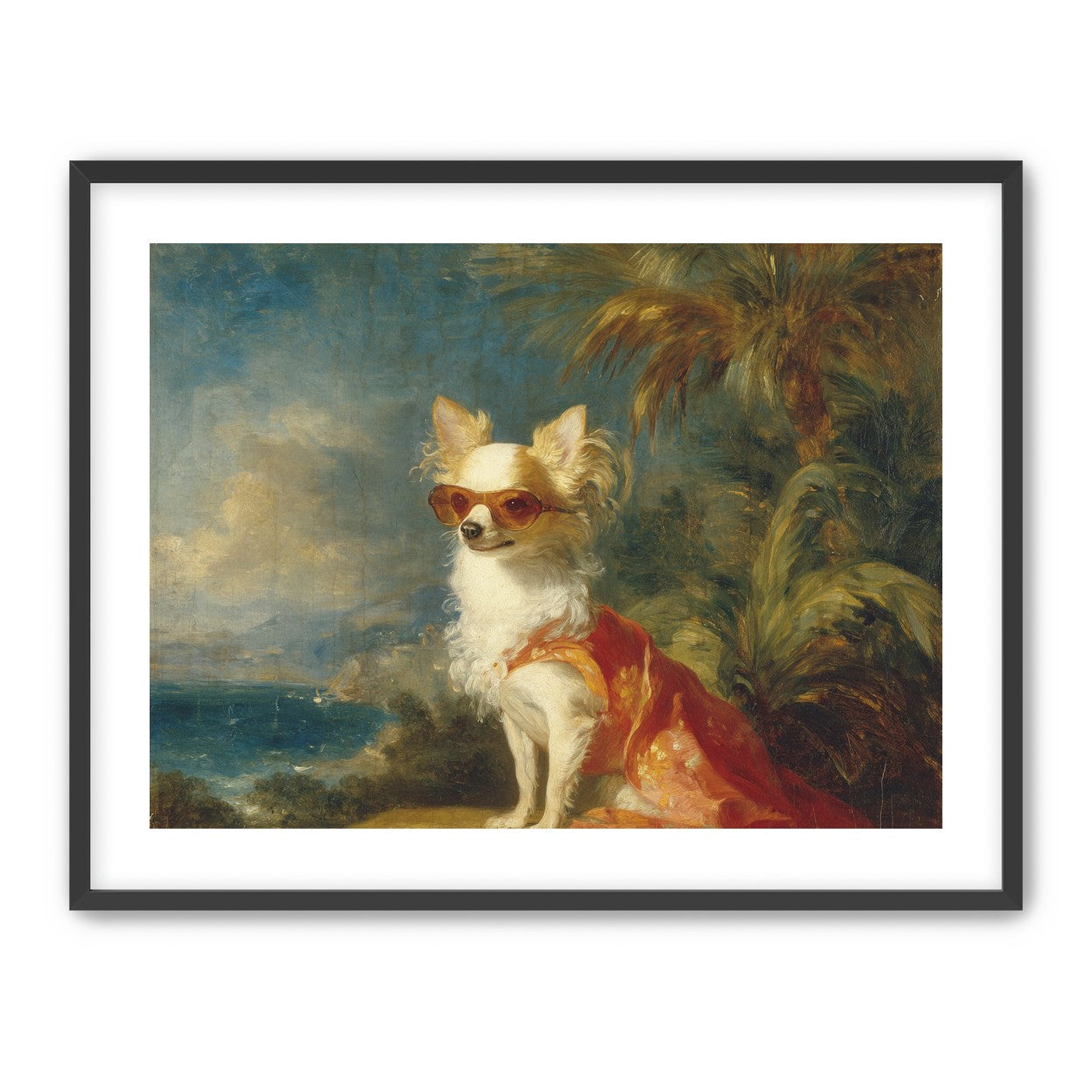 Sunglasses on the seaside dog