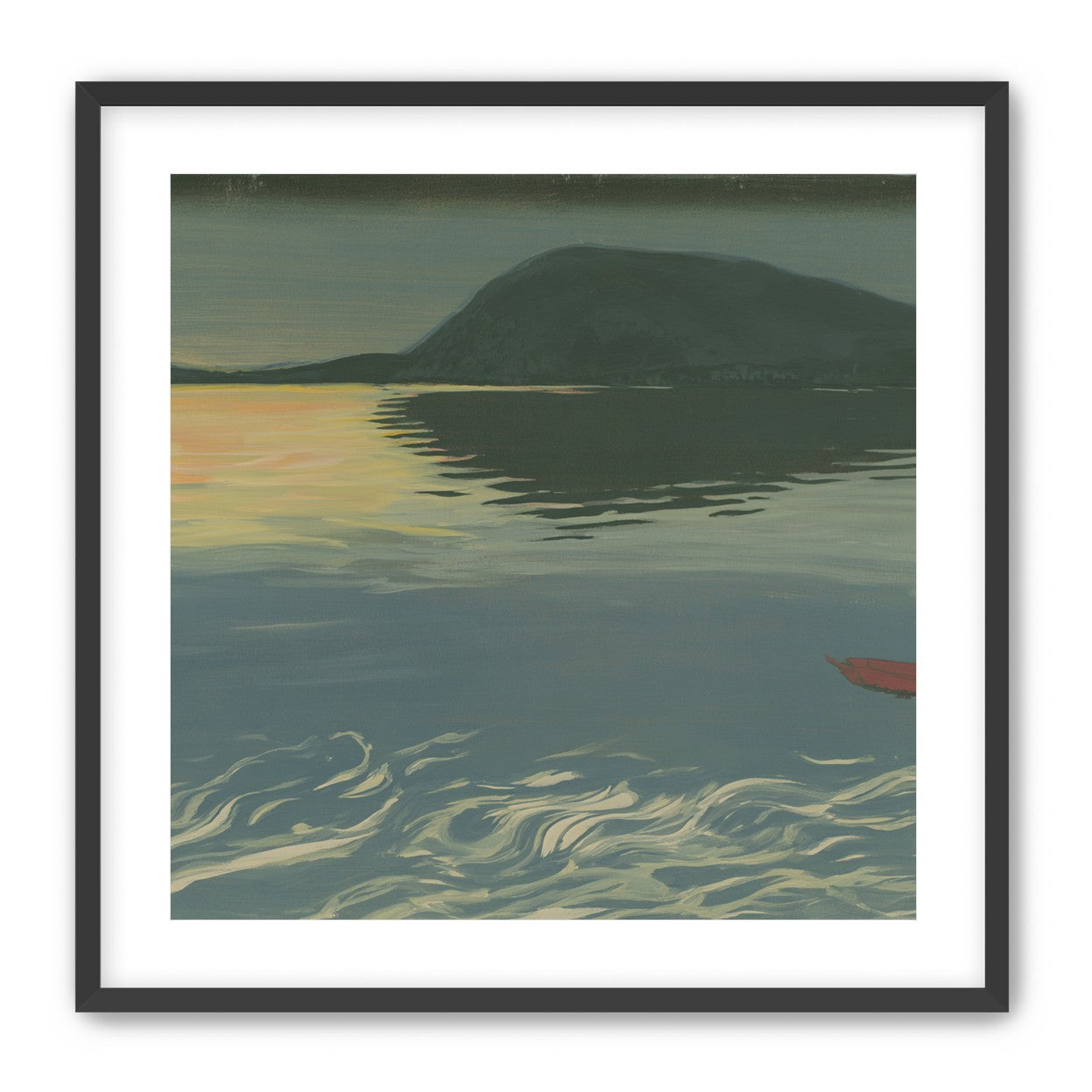 Red boat on still water