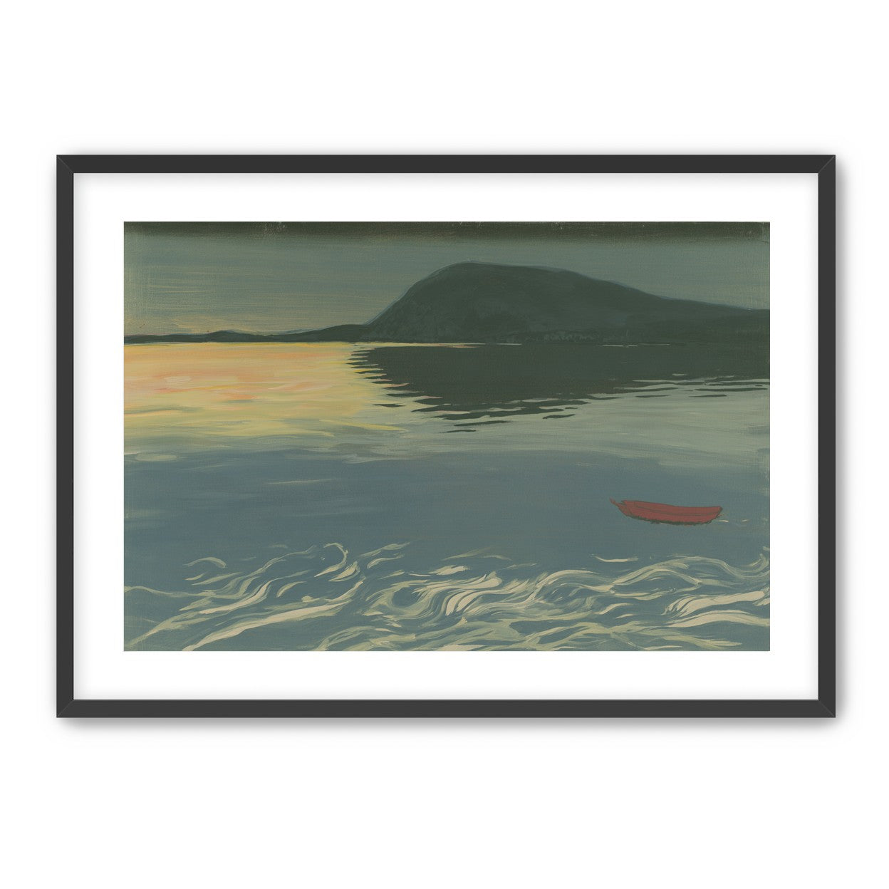 Red boat on still water