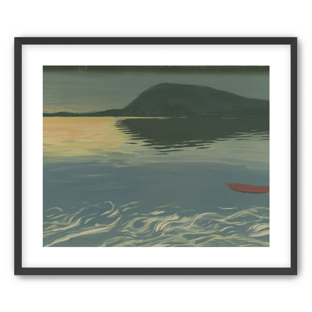 Red boat on still water