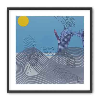 Yellow sun over striped hills