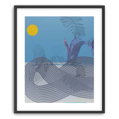 Yellow sun over striped hills