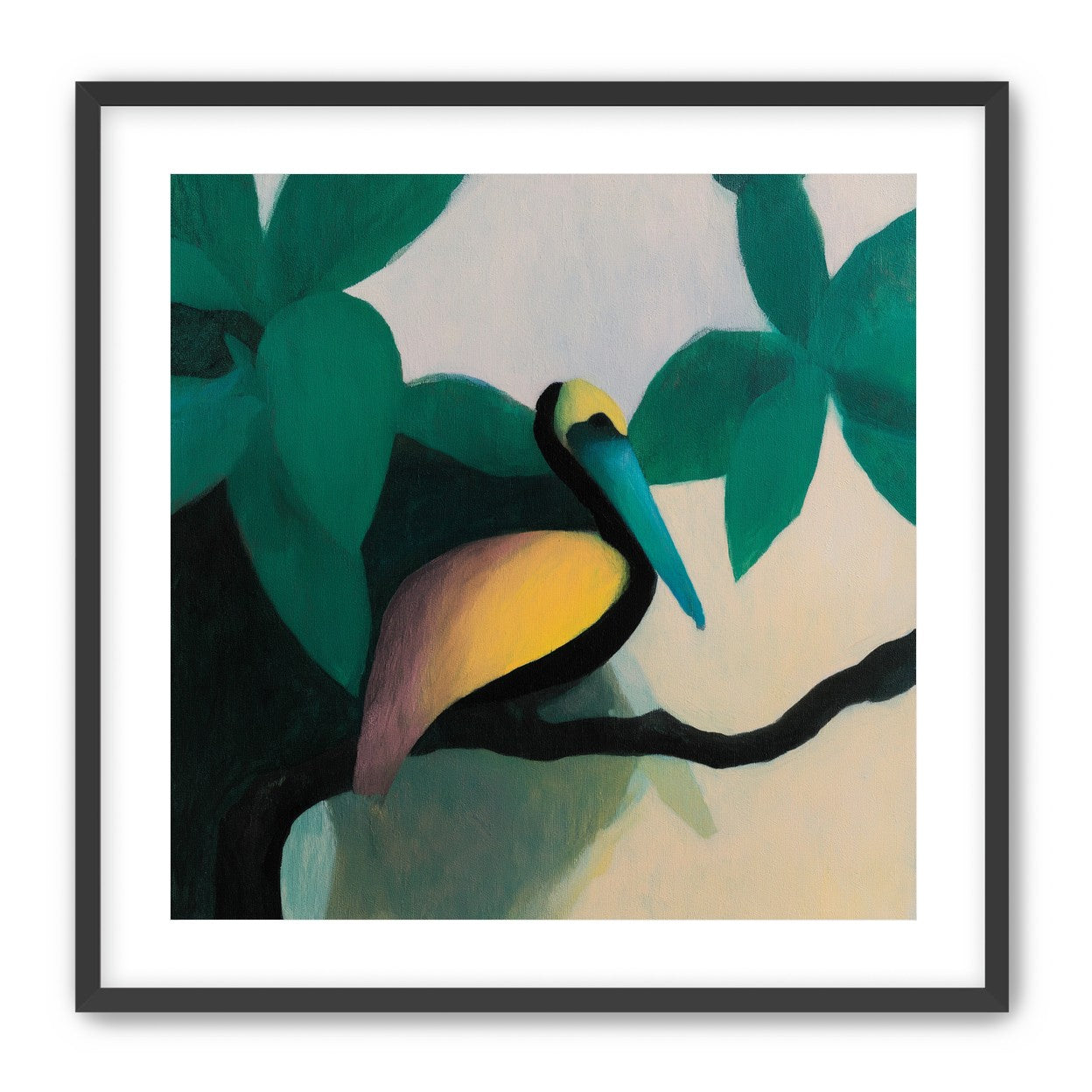 Blue beak in teal leaves