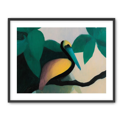Blue beak in teal leaves