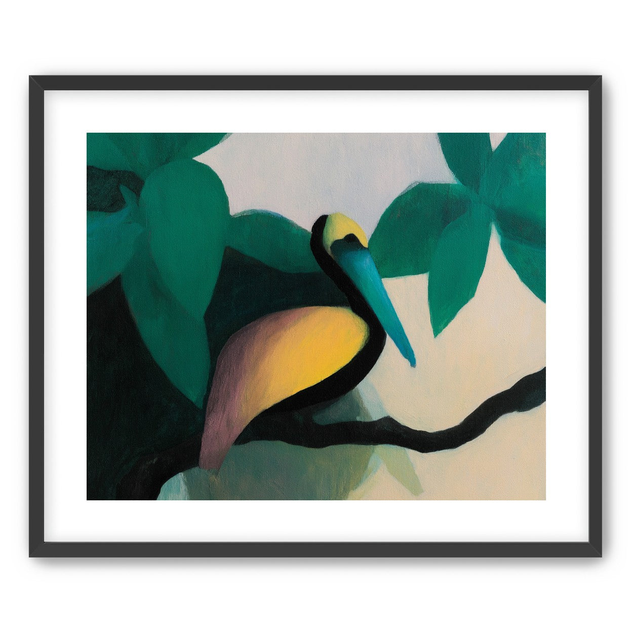 Blue beak in teal leaves