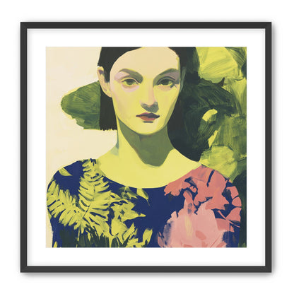 Green leaves behind her portrait