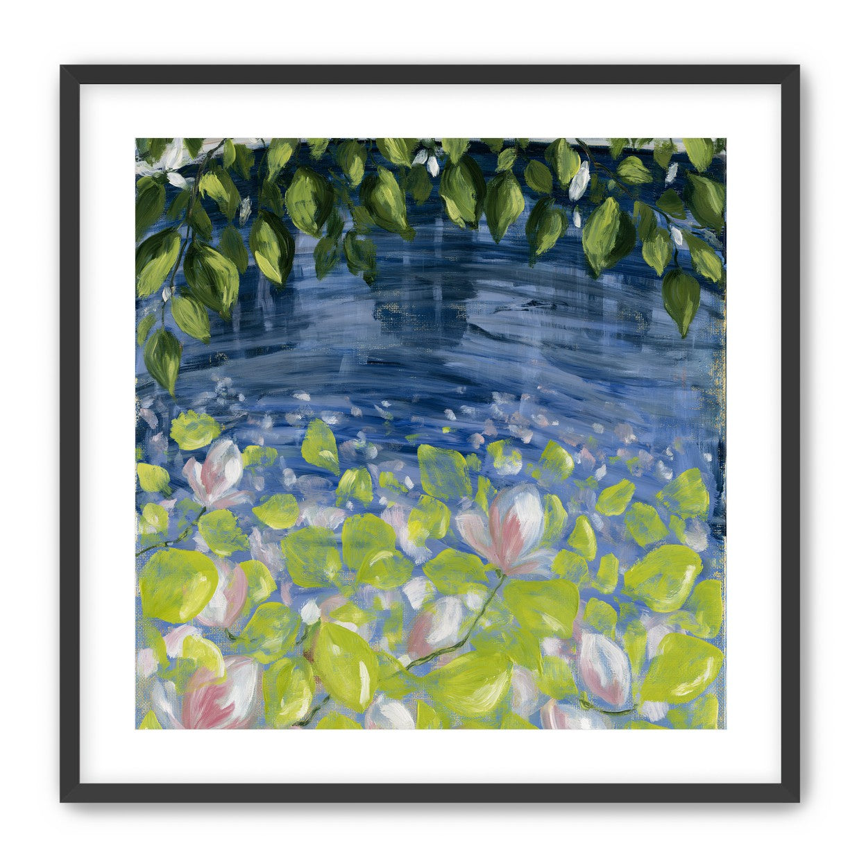 Leaves over lily pond