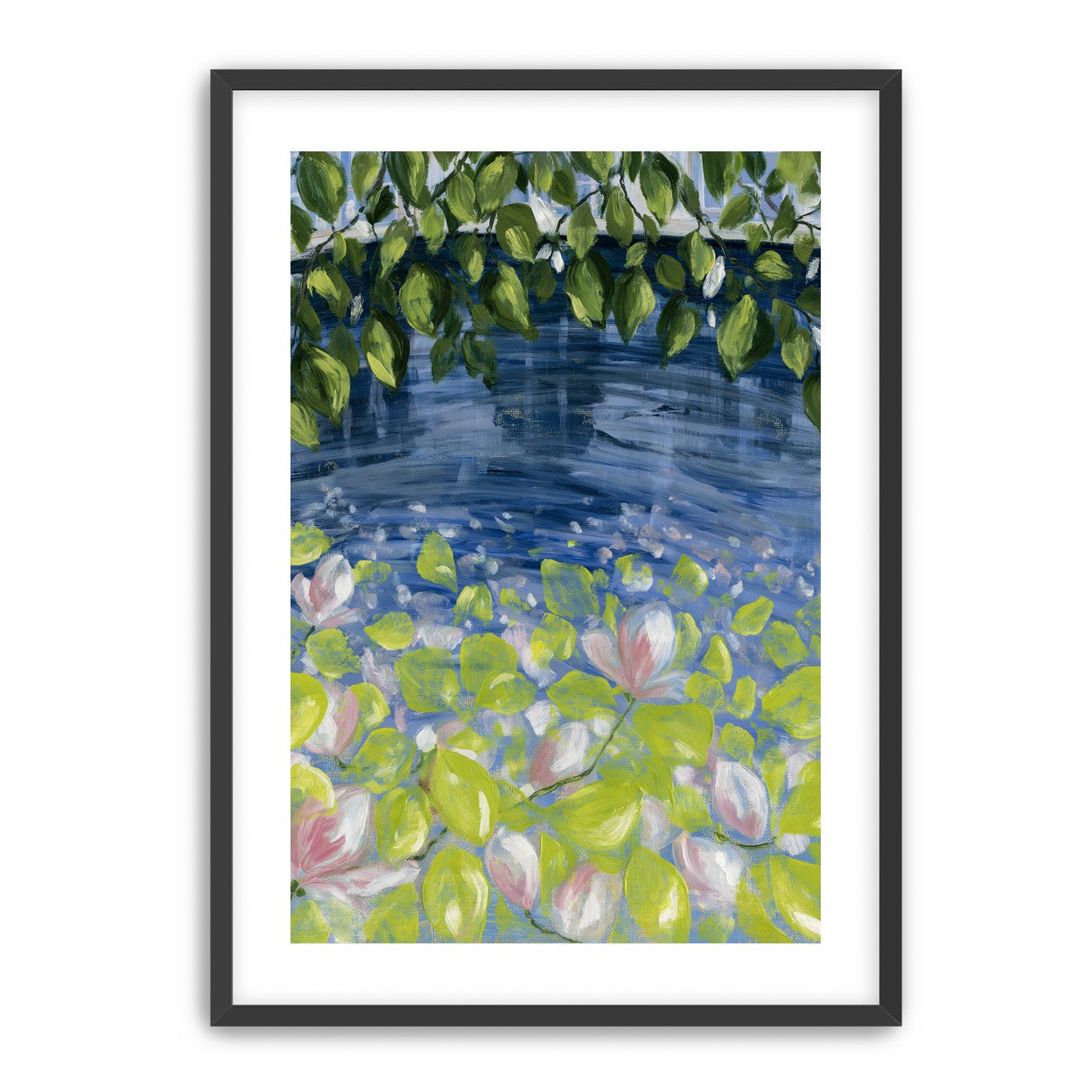 Leaves over lily pond