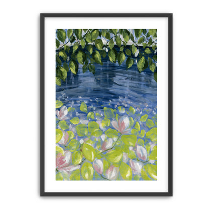 Leaves over lily pond