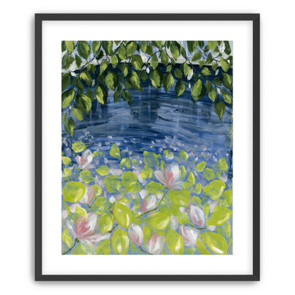 Leaves over lily pond