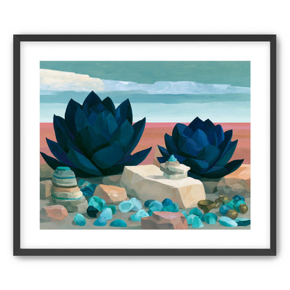 Deep blue blooms on coral ground