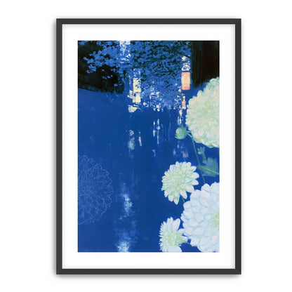 White blooms on blue canal