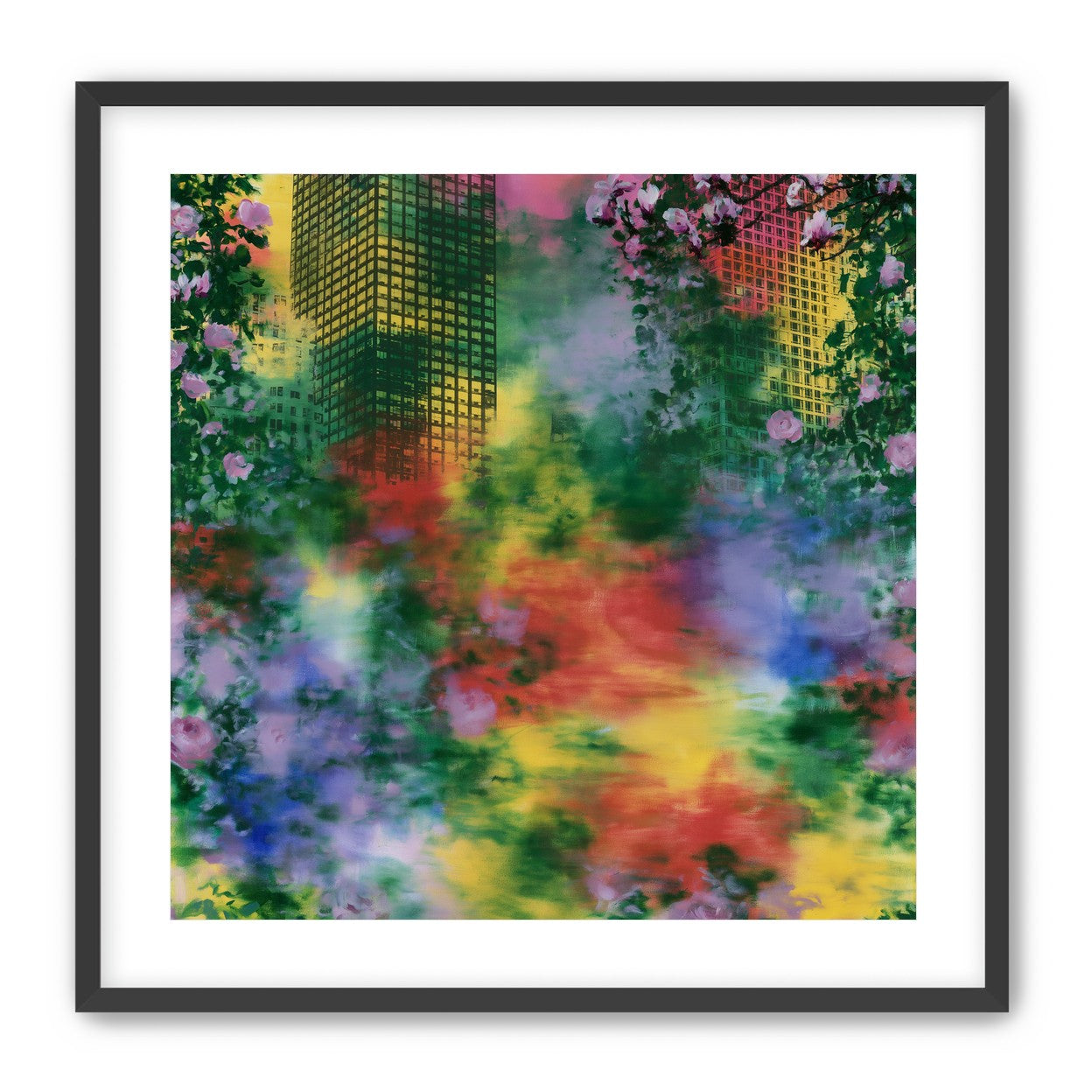 Blossoms over rainbow glass