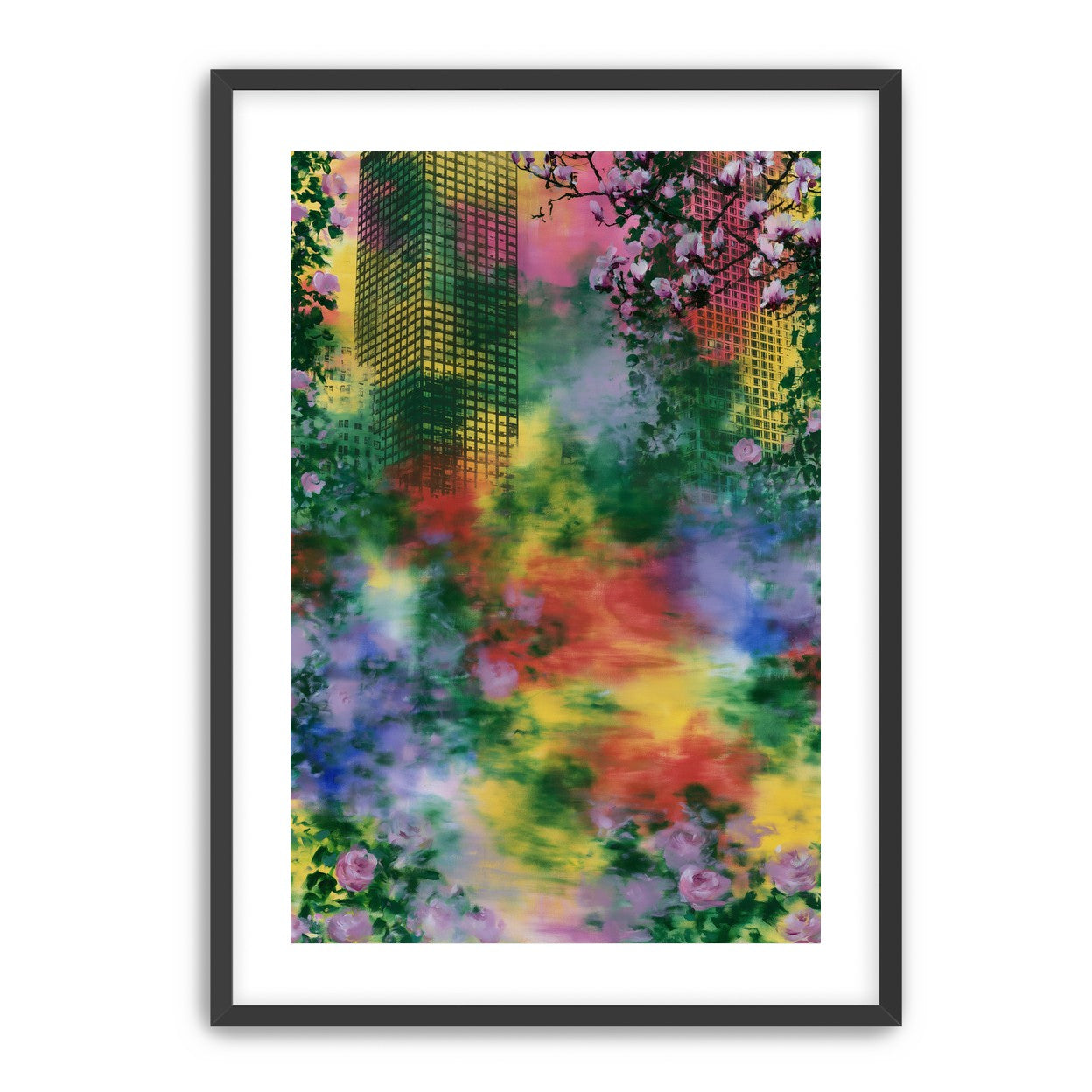 Blossoms over rainbow glass