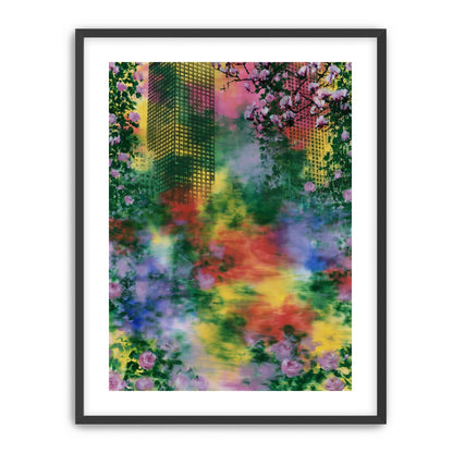 Blossoms over rainbow glass