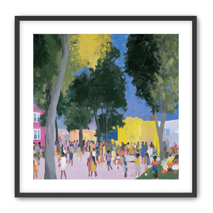 Summer crowd under tall trees