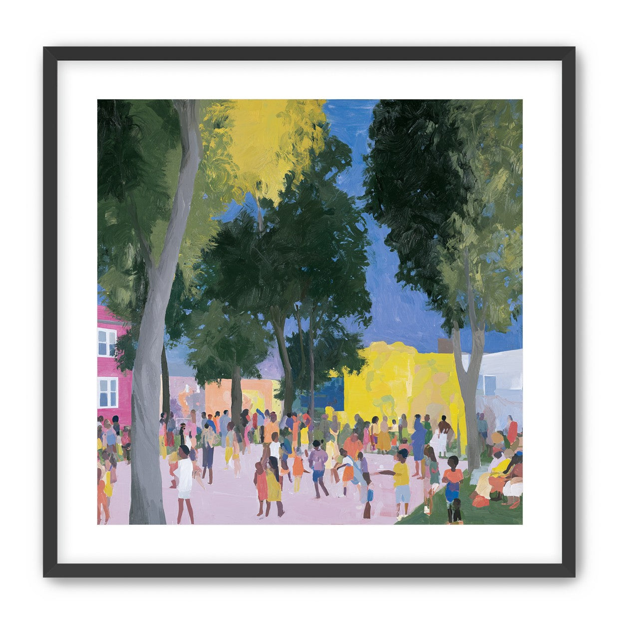 Summer crowd under tall trees