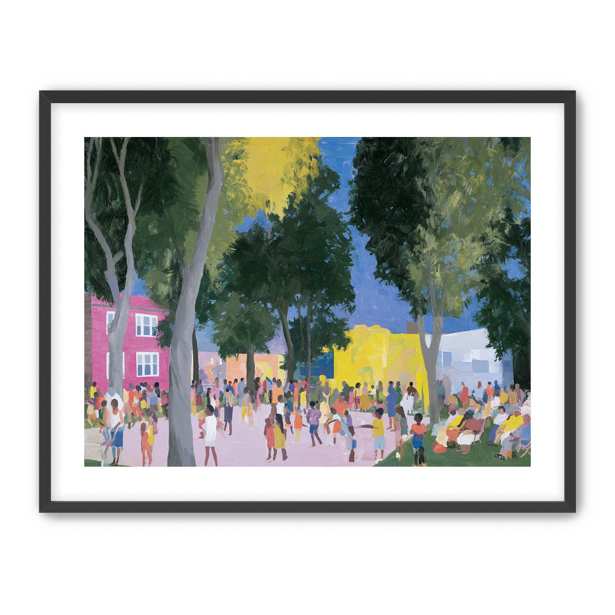 Summer crowd under tall trees