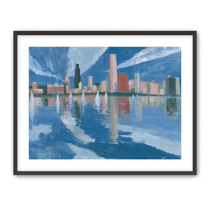 Sailboats before the mirrored skyline