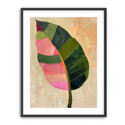 Pink light on a green leaf