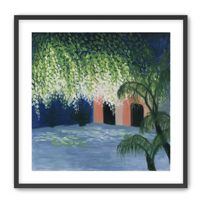 Doorway under falling blossoms
