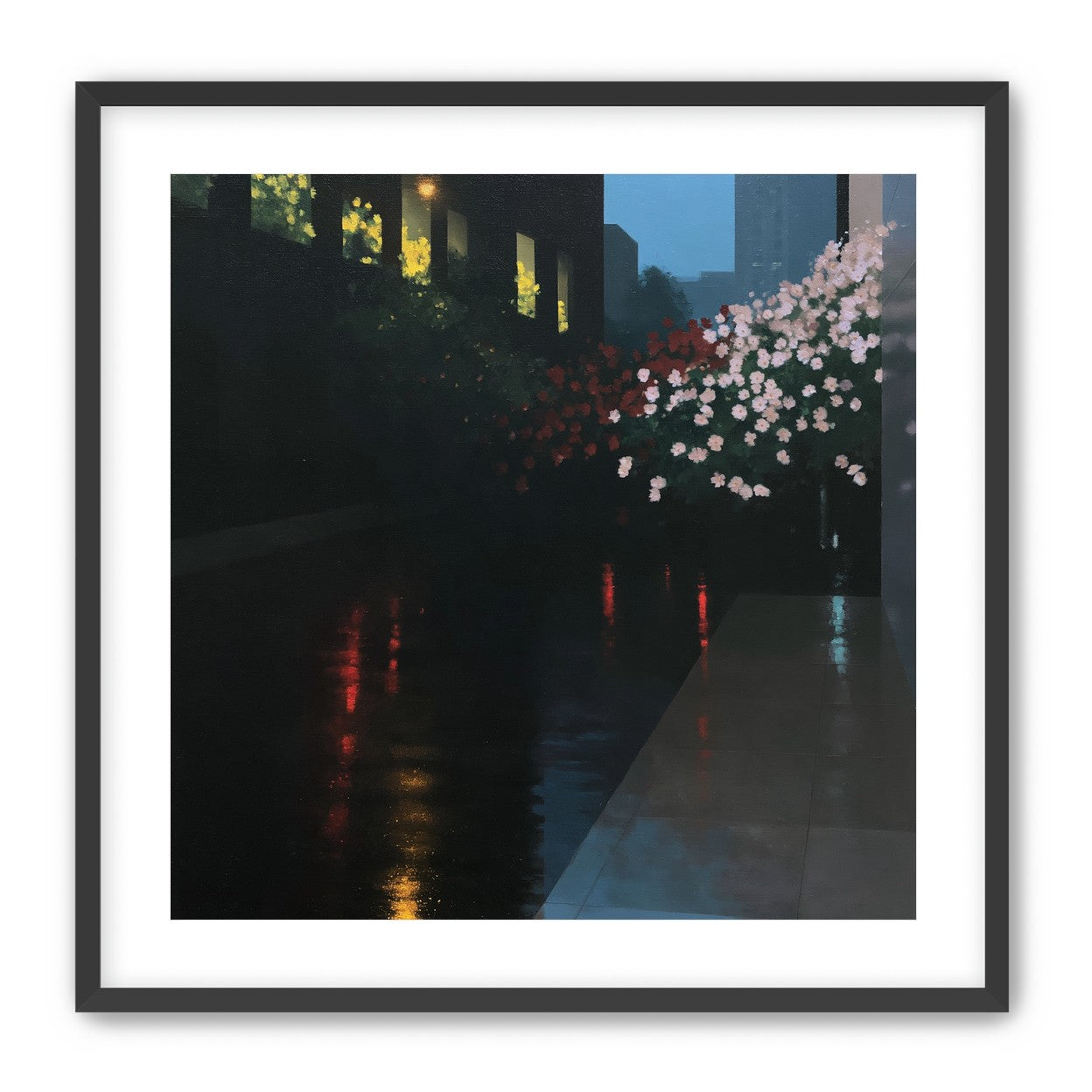 Flowers beside the wet windows