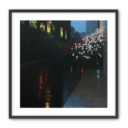Flowers beside the wet windows