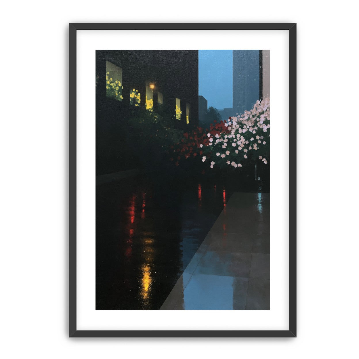 Flowers beside the wet windows