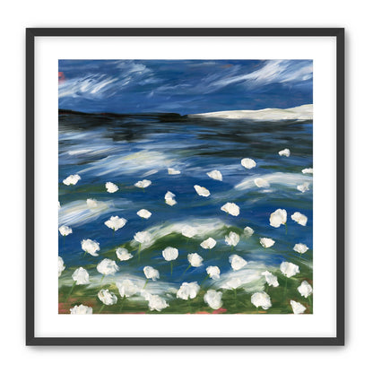 White flowers in blue wind