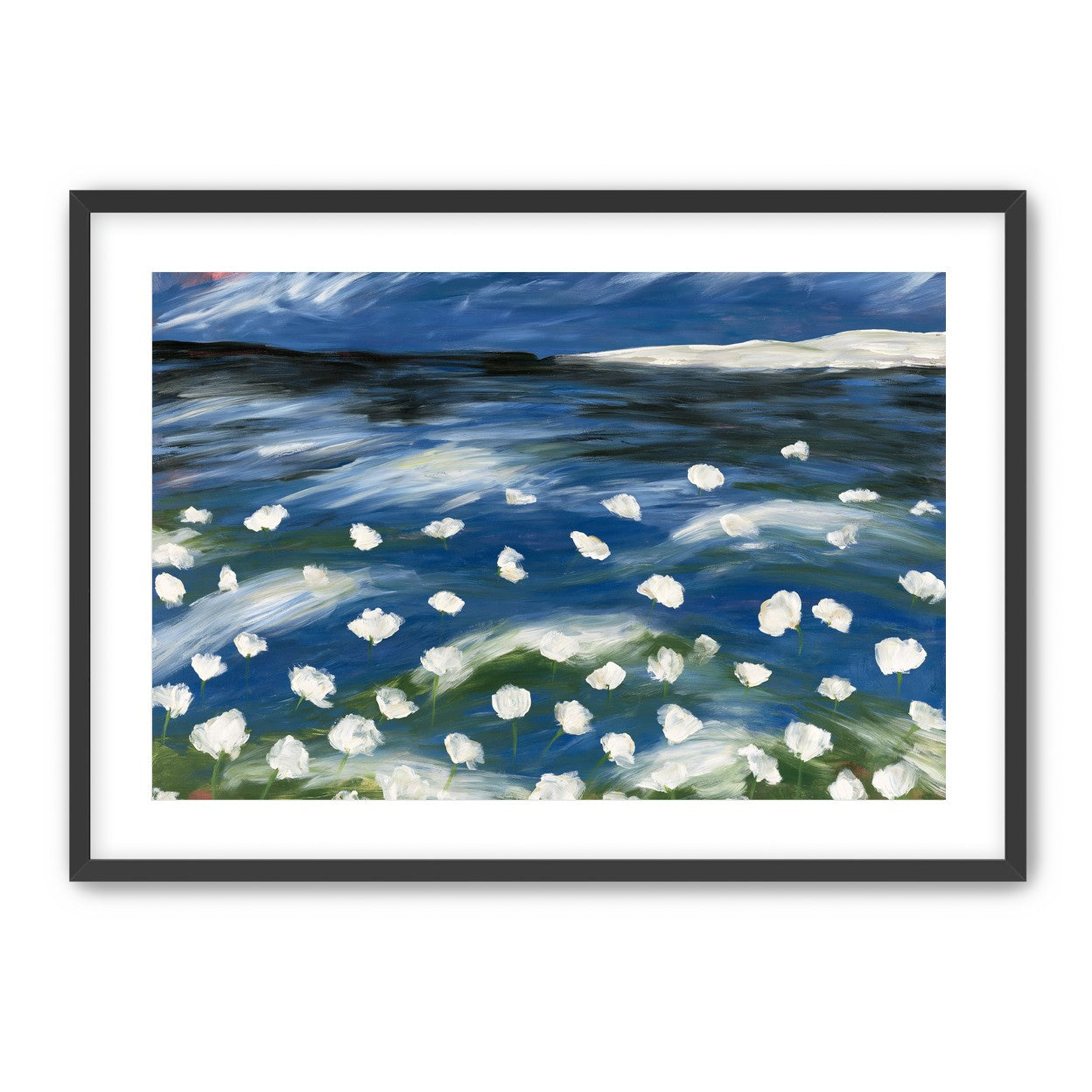 White flowers in blue wind
