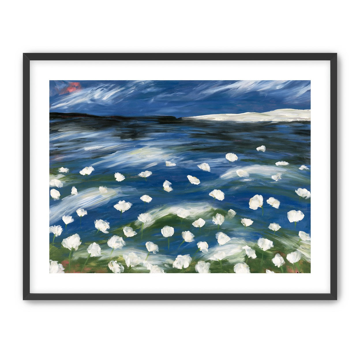White flowers in blue wind