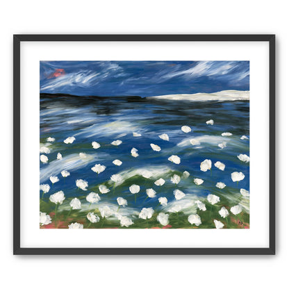White flowers in blue wind