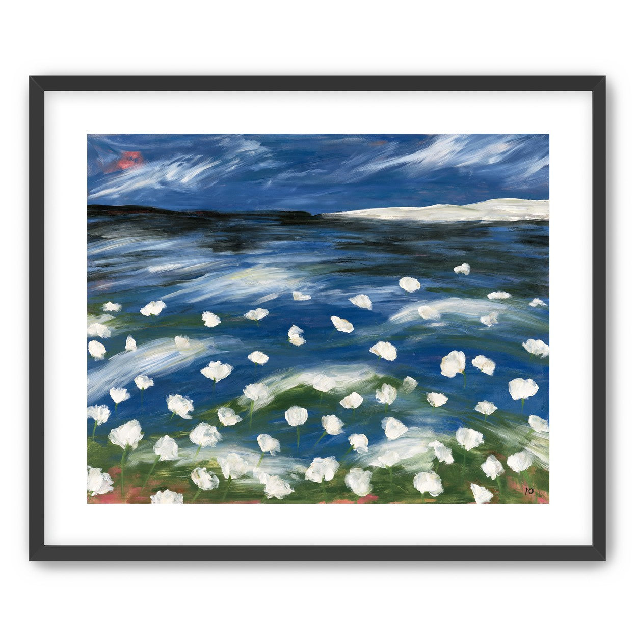 White flowers in blue wind