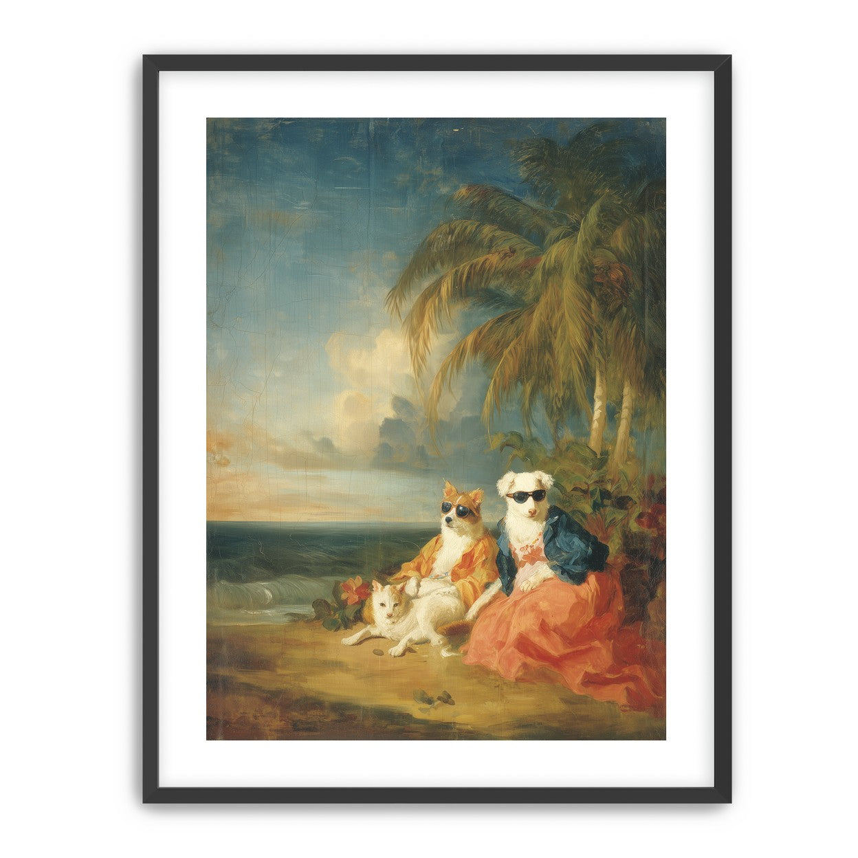 Sunglasses dogs under palms