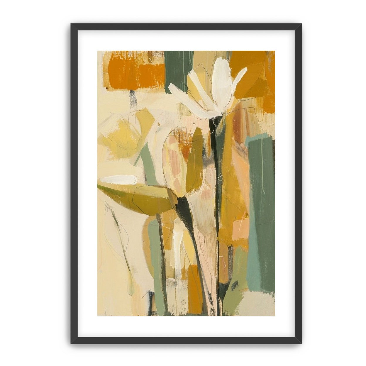 White flower in ochre blocks